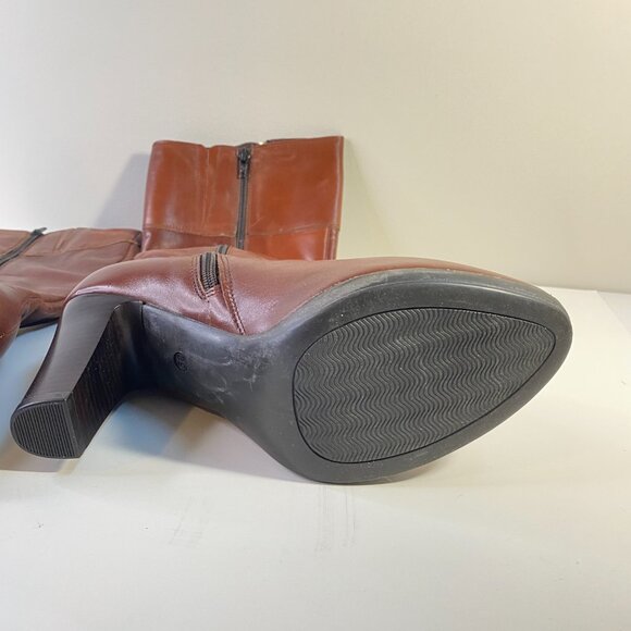 Vintage Y2K Town Shoes Brown Genuine Leather Heeled Boots With Inner Zipper - Picture 15 of 15